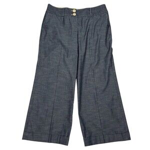 Ann Taylor Loft 14P Indigo Blue Wide Leg High Waist Boho Cottage Petite Pants